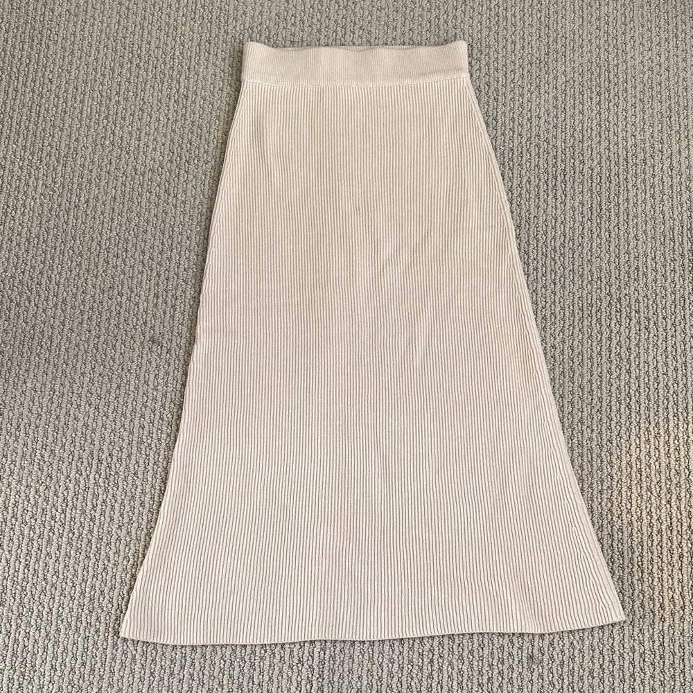Sezane Cream Ribbed A-Line Skirt